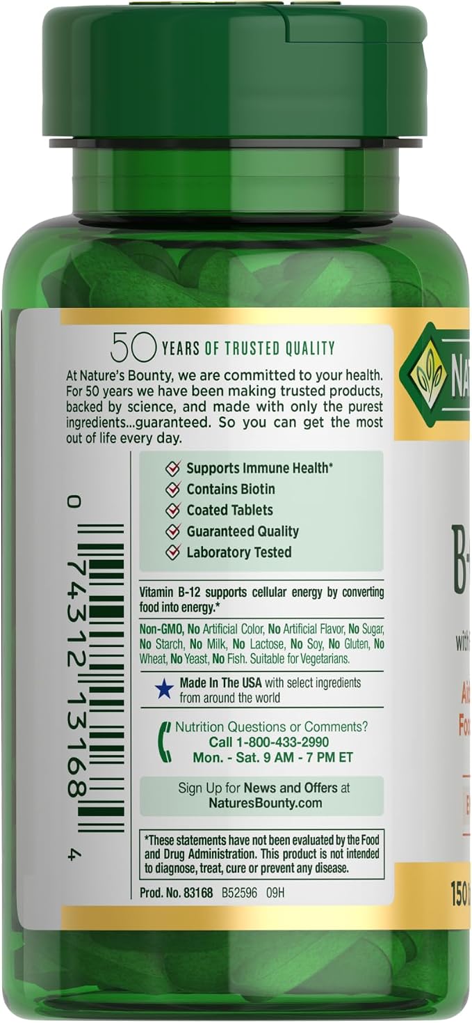 Nature's Bounty Super B Complex Vitamins with Vitamin C & Folic Acid,Vitamins for Immune & Cellular Energy Support,150 Tablets,(Pack of 3)