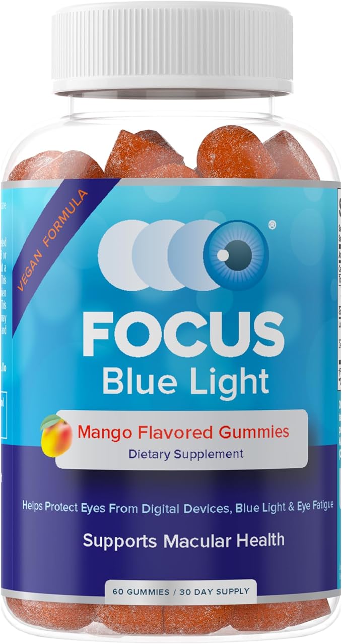 Focus Blue Light Supplement | Lutein and Zeaxanthin Supplement for Eye Health and Blue Light Protection | 60 Count Mango Flavored Gummy, 30 Day Supply