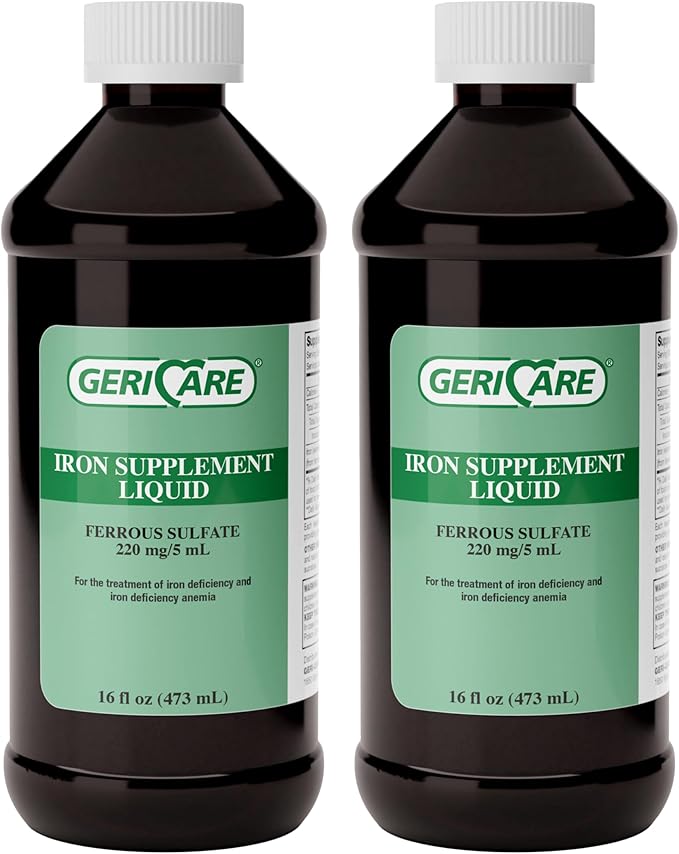 GeriCare High Potency Liquid Iron Supplement | Liquid Iron for Adults | for Anemia and Iron Deficiency | 220mg of Iron Per 5mL Dose. (Pack of 2)