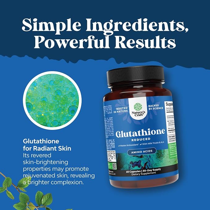 Reduced Glutathione Supplement with Milk Thistle - 1000mg per Serving Pure L Glutathione with Alpha Lipoic Acid & Milk Thistle Silymarin for Skin Radiance, Liver Support & Immune Support - 60 Count