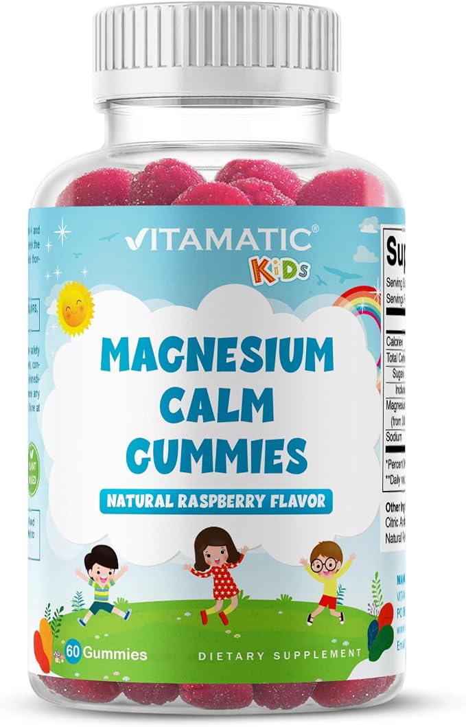Vitamatic Kids Magnesium Calm Gummies - 60 Vegan Count - Great Tasting - Promote Healthy, Muscle, Bone, & Energy Support