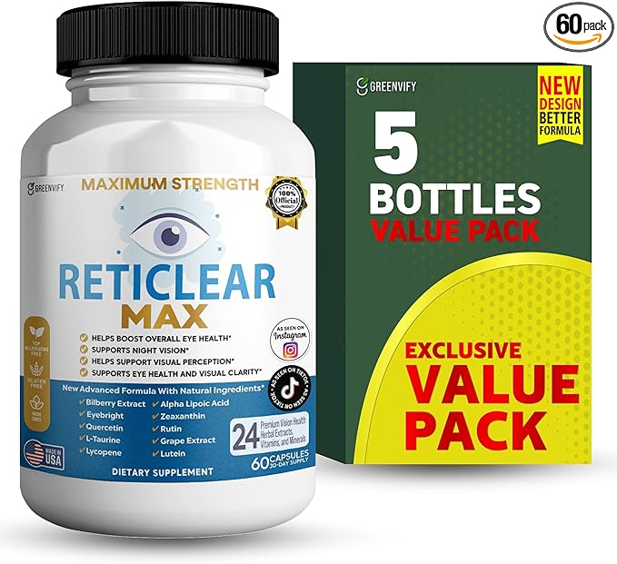 Reticlear Max Eye Health Supplement, 60 Capsules, Vision Support with 24 Natural Ingredients, 30 Day Supply (5)