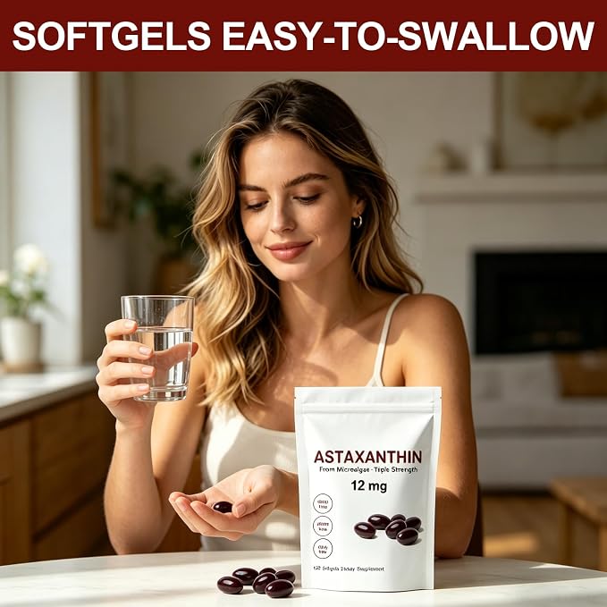 Astaxanthin 12mg Softgels - Premium Astaxanthin from Microalgae, Triple Strength, Immune Support - Non-GMO & Gluten Free 120 Softgels (1)