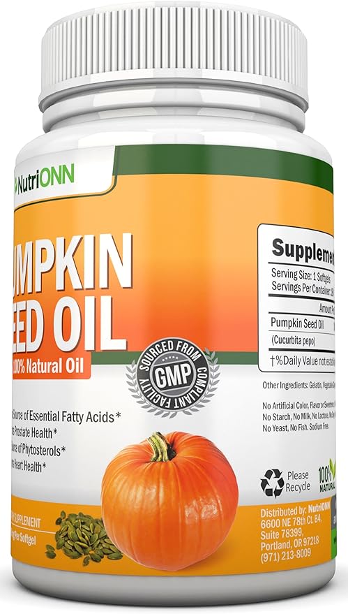 Pumpkin Seed Oil - 1000MG - 180 Softgels - Cold-Pressed Natural Pumpkin Seed Oil - Natural Source of Essential Fatty Acids - Great for Hair Growth, Prostate Health and GI Tract