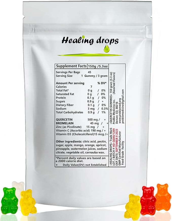Quercetin with Bromelain Gummies - Vitamin C + Zinc + Vitamin D3 - Quercetin 500mg Gummies for Kids and Adults (3 Packs)