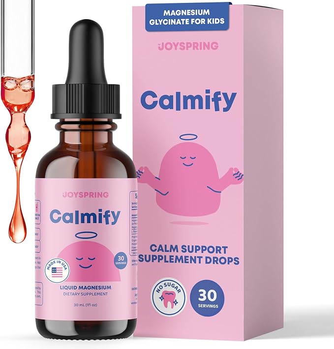 JoySpring Calmify Magnesium Glycinate for Kids | Liquid Magnesium with L-Theanine Supplement | Chamomile Extract & Passion Flower Extract | Sugar-Free Calm Drops | 1 fl oz (30 Servings)