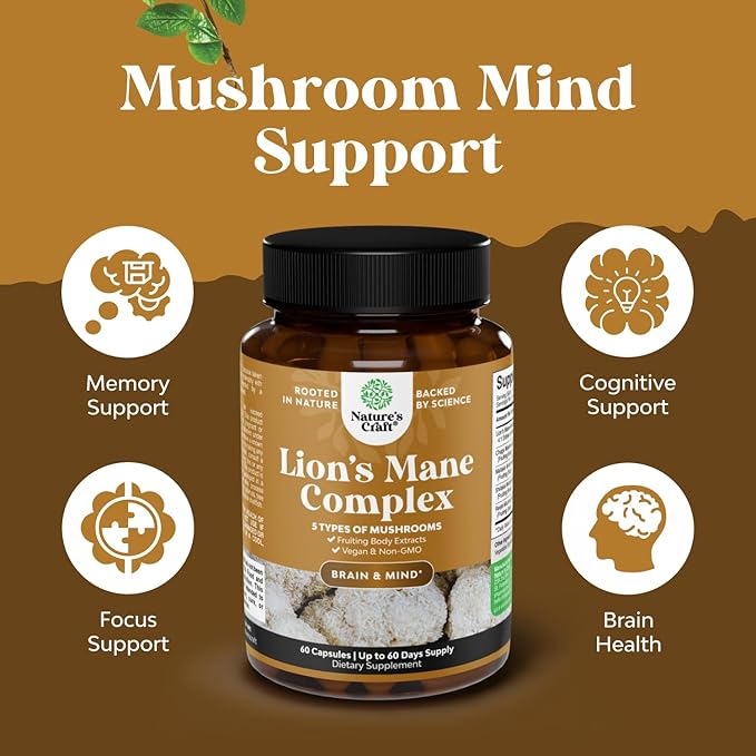 Bundle of Nootropic Brain Supplement for Mental Health & Clarity with VIT A, B6, Riboflavin, Niacin, Thiamin, Folate and Advanced Lion's Mane Mushroom Supplement - Brain Health Memory Support & Focus