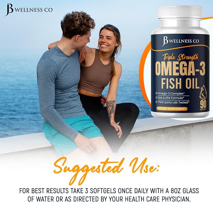 Triple Strength Omega 3 Fish Oil 3750 mg - EPA & DHA - Over 3000mg Omega-3 Fatty Acids - 1350mg EPA + 900mg DHA - Best Essential Fatty Acids, Burpless Fish Oil - 180 Count