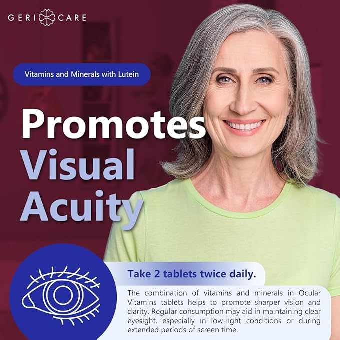GeriCare Ocular Vitamins, Eye Vitamins and Minerals with Lutein, Dietary Supplement Tablets, 60 Count (Pack of 1)