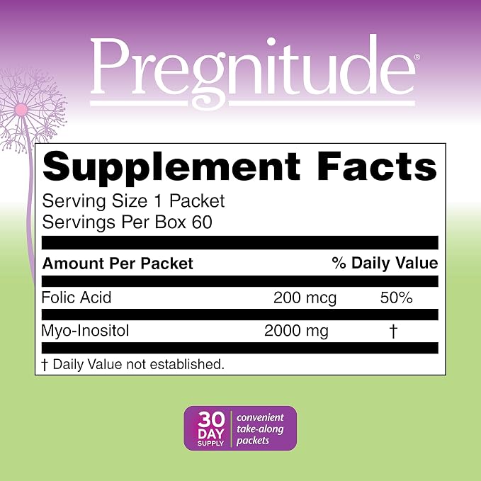 Pregnitude Reproductive Wellness Dietary Supplement with Folic Acid and Myo-Inositol, Unflavored Powder Packets, 60 Day Supply, 120 Packets