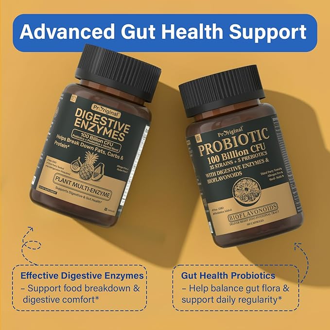 Digestive Enzymes Supplement with 100 Billion CFU Organic Probiotic & Prebiotic - Multi-Enzyme Formula for Women & Men - Supports Digestive & Gut Health, Aids Protein, Carb & Dairy Digestion, 120 Caps