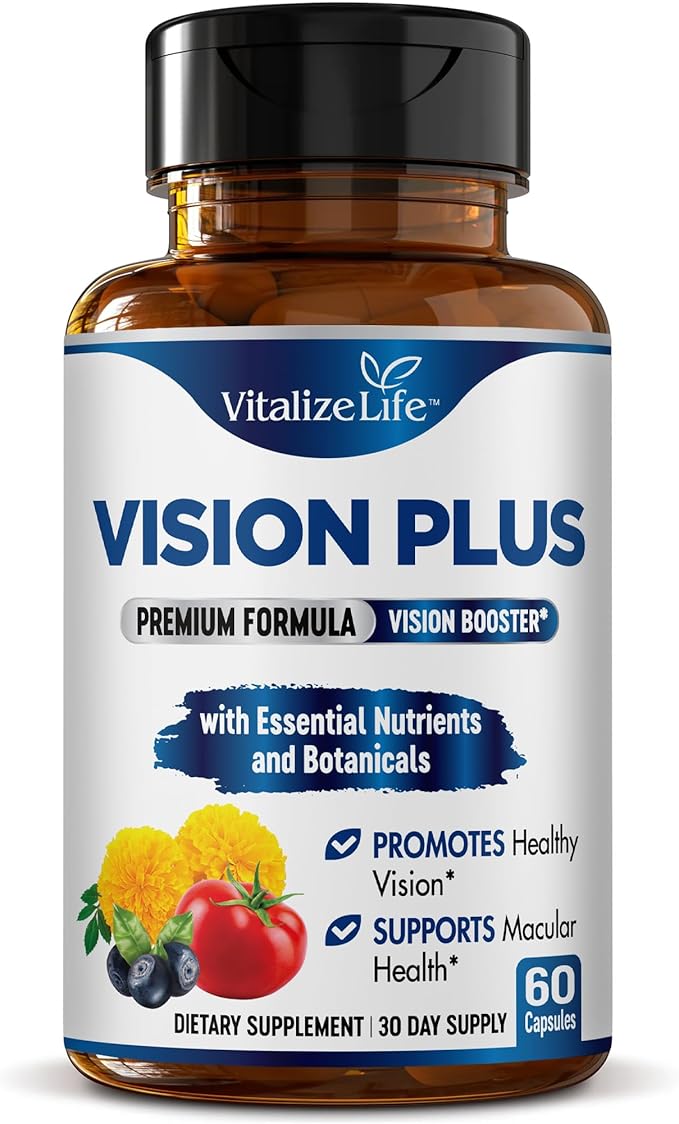Vision Plus Complete Eye Supplements for Adults – Eye Vitamins for Seniors with Lutein, Bilberry, and Zeaxanthin – Eye Vitamin and Mineral Supplement for Clarity and Sight Care – 60 Capsules