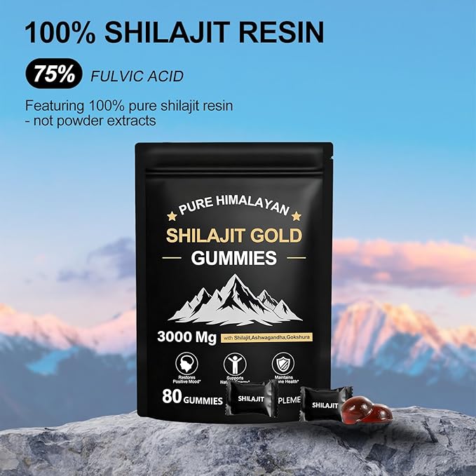 Shilajit Gummies | Shilajit Gold Gummies for Men & Women | Rich in Ashwagandha & Gokshura | Fulvic Acid & 85+ Trace Minerals | No Added Sugar | 100% Natural Organic, 80 Gummies