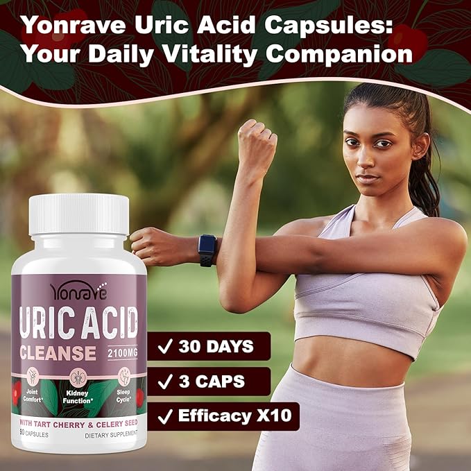 Uric Acid Cleanse & Detox with Tart Cherry, Celery Seed Uric Acid Supplement – Uric Acid Levels, Joint, Kidney and Sleep – 90 Veggie Capsules（2 Bottle）