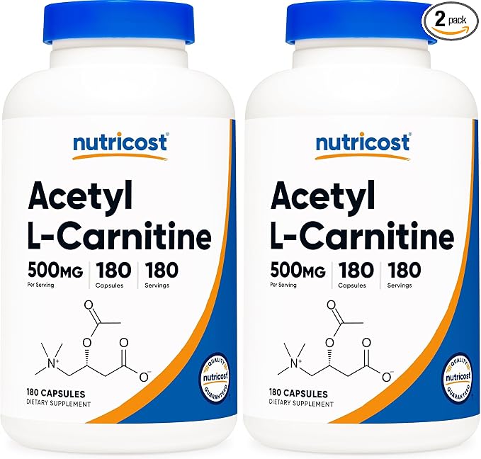 Nutricost Acetyl L-Carnitine (ALCAR) 500mg, 180 Capsules, 180 Servings - Non-GMO and Gluten Free, 1 Capsule per Serving (Pack of 2)