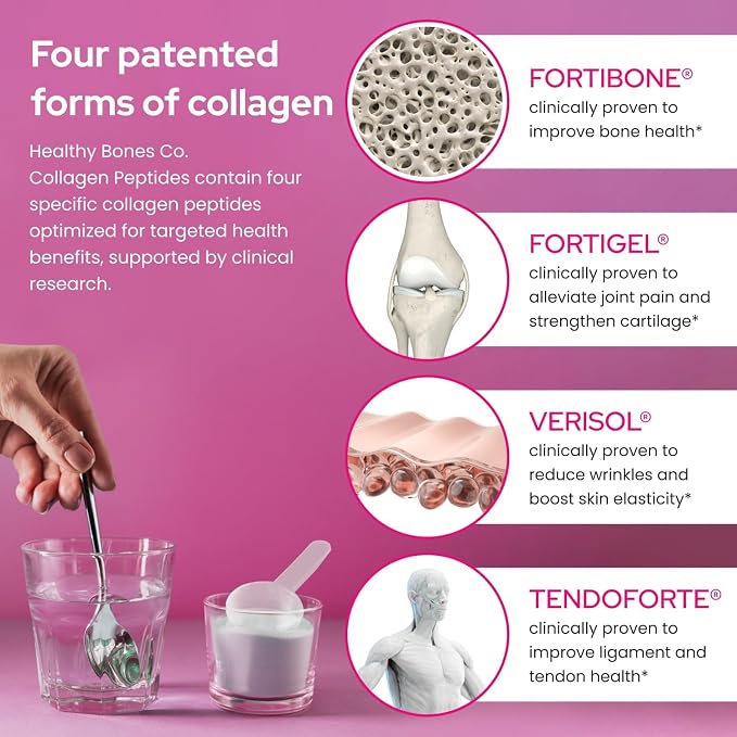 FORTIBONE® Premium Bone Health Collagen Peptides w/FORTIGEL®, VERISOL®, TENDOFORTE® | Clinically-Supported for Bones Joints Skin Hair Nails | Hydrolyzed Collagen Anti-Aging Formula | 90 Servings