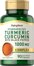 Piping Rock Turmeric Curcumin with Black Pepper | 90 Capsules | Herbal Complex Supplement with Bioperine Extract | Non-GMO, Gluten Free
