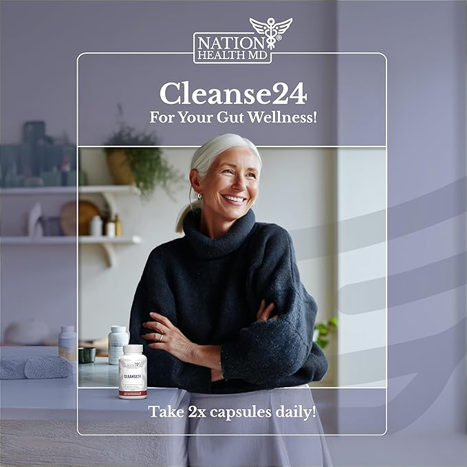 Cleanse24 - Intestinal Cleanse for Humans with Wormwood, Papaya, Black Walnut - Herbal Intestinal Cleanse, Gut Cleanse for Men & Women, 120 Capsules