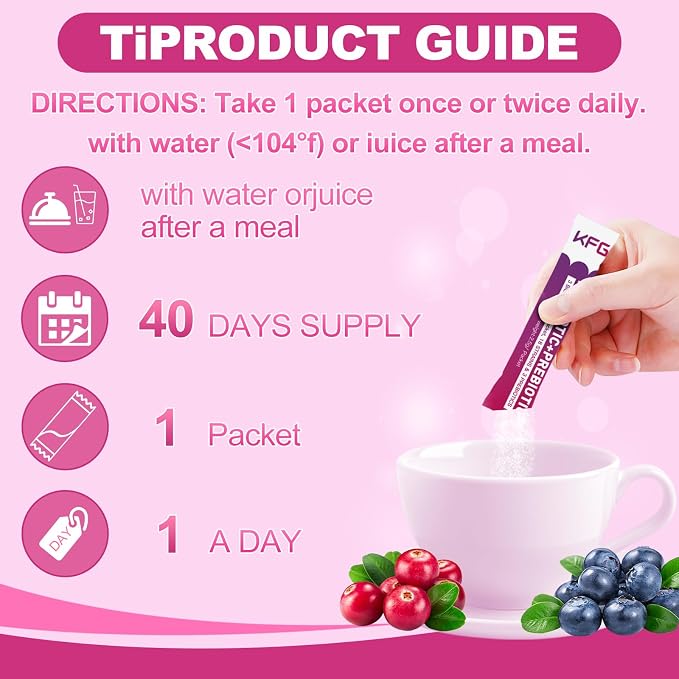 KFG Women's Probiotic Powder, with 100 Billion CFUs, 20 Strains, 3Organic Prebiotics, Cranberry, Digestive Enzymes & D-Mannose, for Boost Immune, Digestive, Gut, Vaginal & Urinary Health, 40 Packets