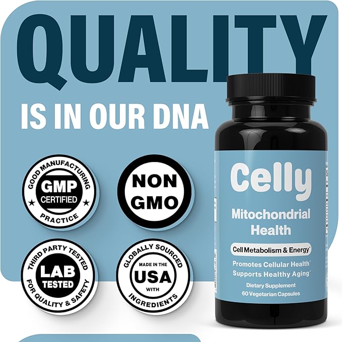 Celly Mitochondrial Health | Longevity Supplement for Cellular Nutrition and Healthy Aging | Promotes Mitochondria ATP Energy with CoQ10, Resveratrol & Green Coffee | Made in USA & 3rd Party Tested