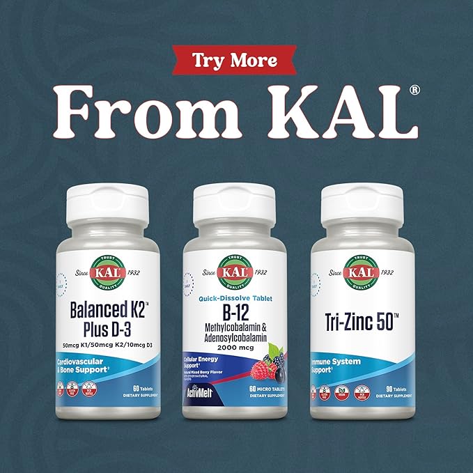KAL Vitamin B12 Methylcobalamin and Adenosylcobalamin 2000 mcg ActivMelt, B12 Energy Supplements, Metabolism, Nerve, Red Blood Cell Support, High Absorption, Natural Berry, 60 Serv, 60 Micro Tablets