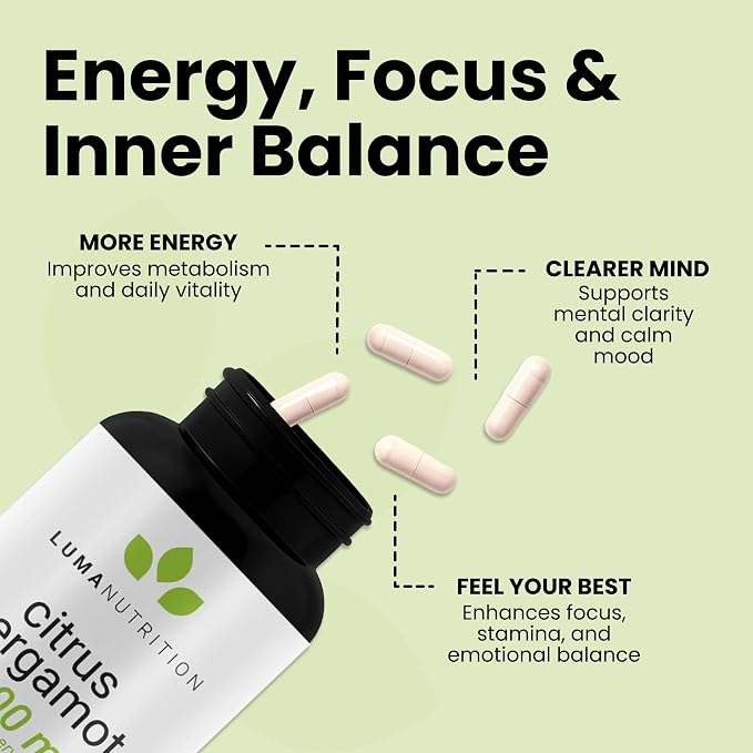 Luma Nutrition Citrus Bergamot 1000mg Per Serving - Citrus Bergamot Supplement - Heart Health Support - Made in the USA - Veteran Owned - 60 Capsules, 30 Servings