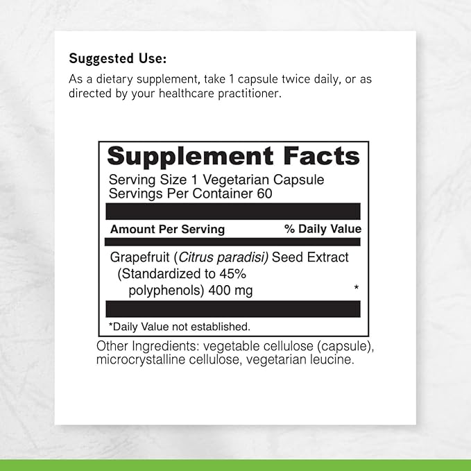DAVINCI Labs Grapefruit Seed Extract 400 mg - Supports GI & Digestive Gut Health - Gluten Free, Vegetarian - 60 Capsules (30-Day Supply)