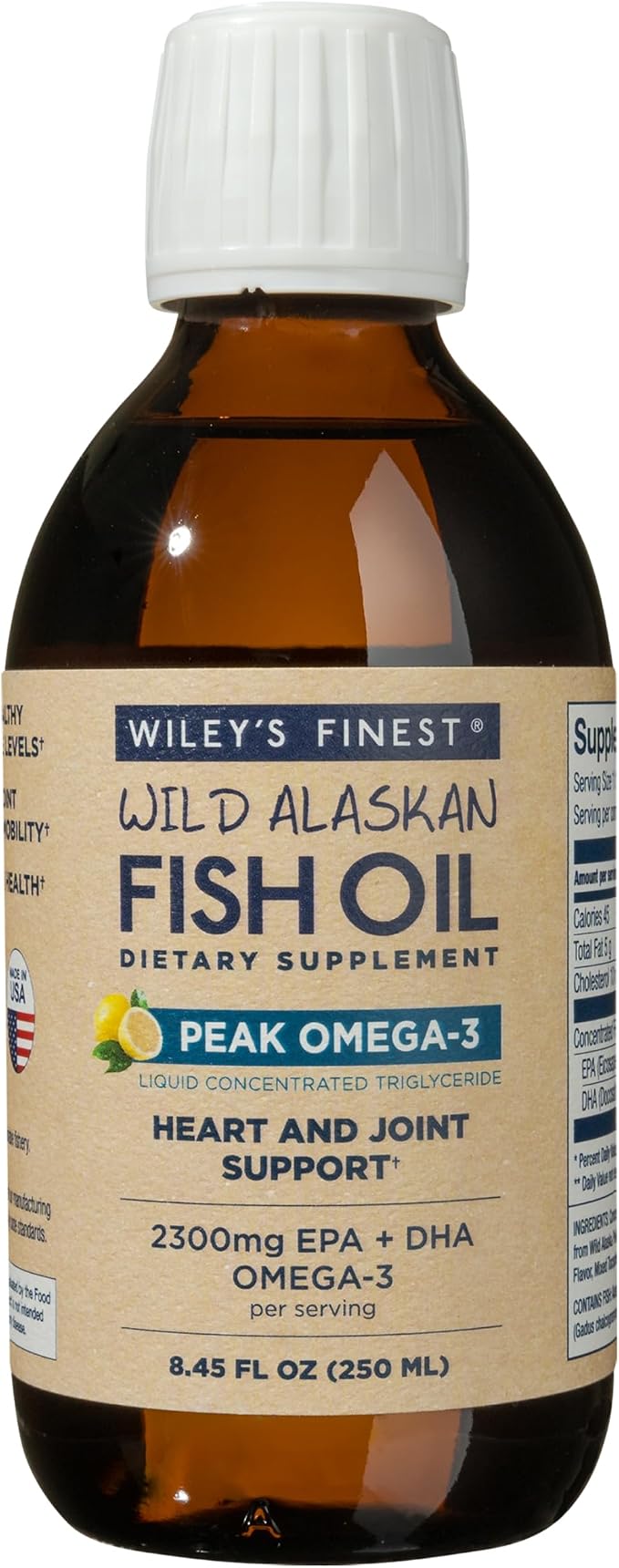 Wiley's Finest Wild Alaskan Fish Oil Peak Omega-3 Liquid Supplement - 2300mg EPA and DHA Omega-3s - Lemon Flavor - 8.45 Oz (50 Servings)