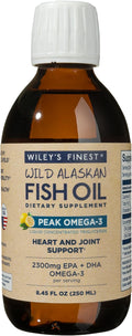 Wiley's Finest Wild Alaskan Fish Oil Peak Omega-3 Liquid Supplement - 2300mg EPA and DHA Omega-3s - Lemon Flavor - 8.45 Oz (50 Servings)