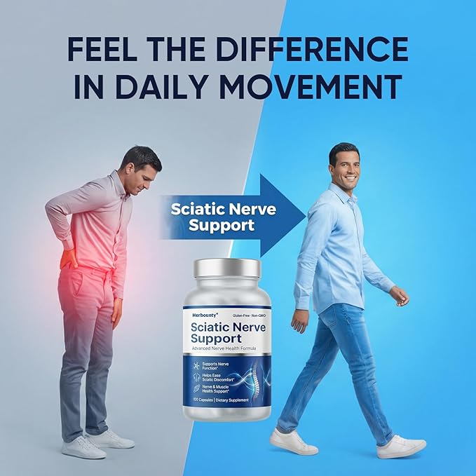 Sciatic Nerve Support Supplement, 120 Capsules Sciatic, Advanced Natural Formula with Alpha Lipoic Acid & B-Complex Vitamins for Lower Body Comfort