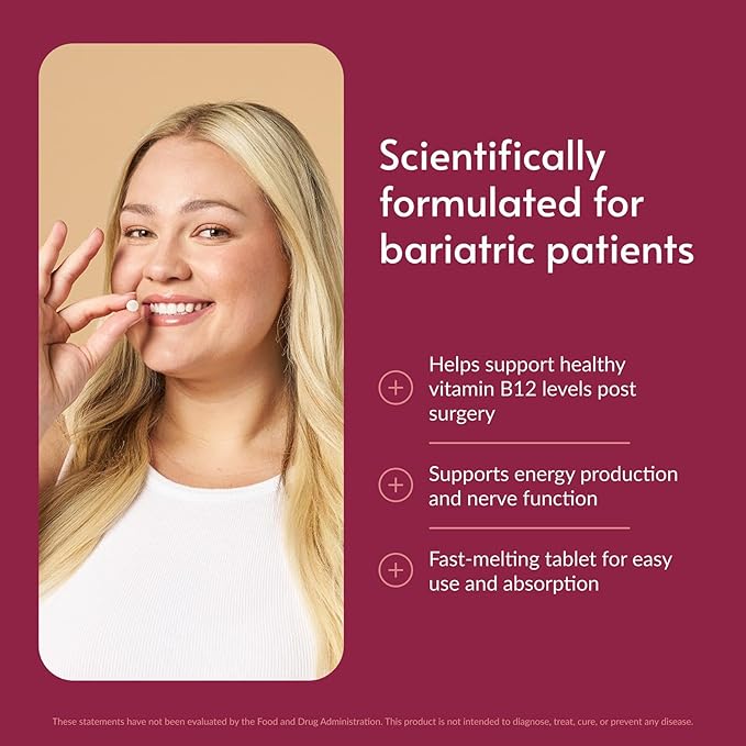 Bariatric Advantage B-12 Speedy Melts, Vitamin B12 1000 mcg Supplement, Fast Melting with 200 mcg of Folic Acid for Nutritional Support - Black Cherry, 30 Count