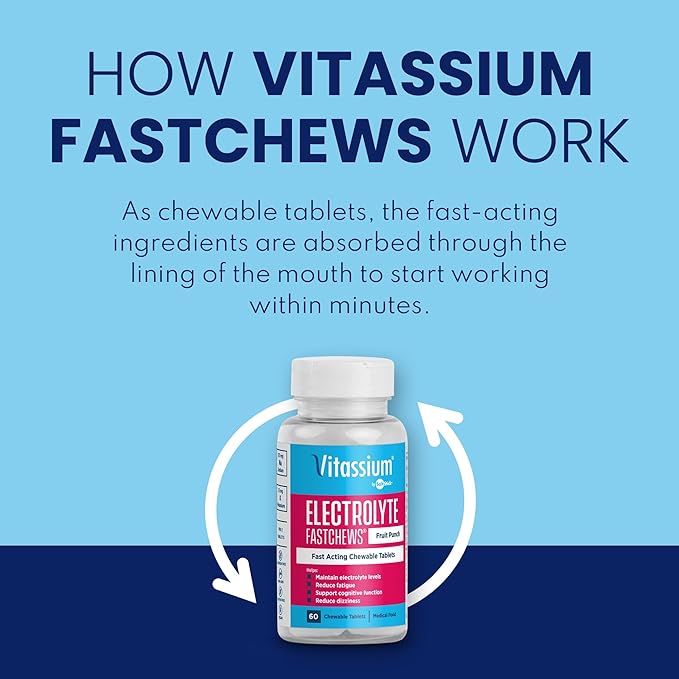 Vitassium FastChews, Chewable Electrolyte Tablets for Management of POTS and High Sodium Diets, Fast-Acting Sodium Tablets, Grape Flavor, 60 Count