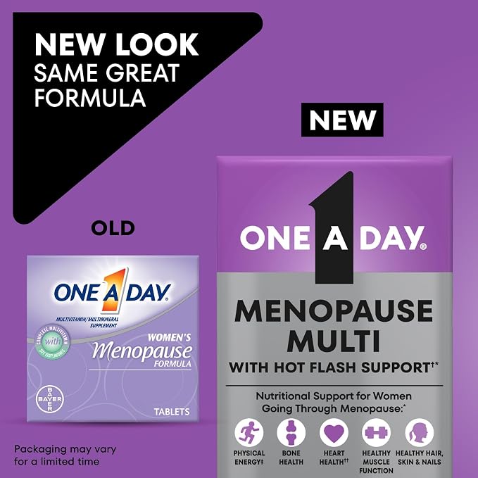 One A Day Women's Menopause Multivitamin with Vitamin A, Vitamin C, Vitamin D, Vitamin E and Zinc for Immune Health Support, Bone Health, 50 Count (New Packaging)