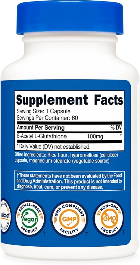 Nutricost S-Acetyl L-Glutathione 100MG, 60 Capsules - GMO-Free, Vegan