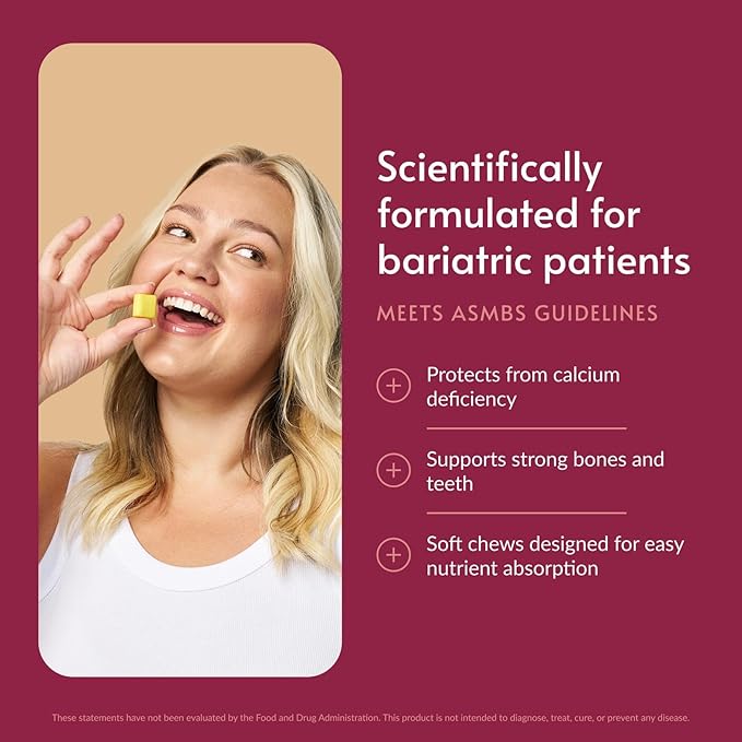 Bariatric Advantage Calcium Citrate Chewy Bites 500 mg - Highly Absorbable & Digestible - Vitamin D3 - Easily Chewable Calcium Supplement - Pineapple Mango - 90 Count