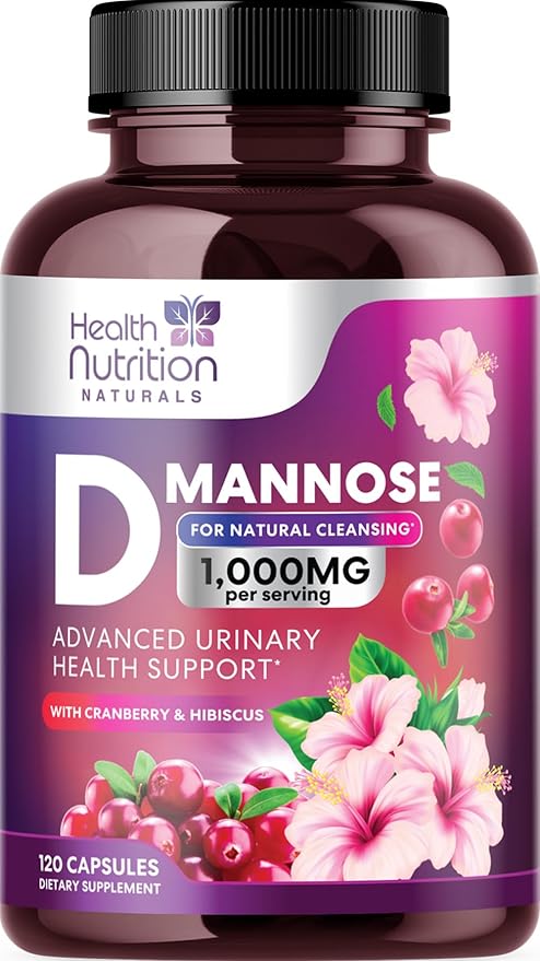 D-Mannose Supplement - 1,000mg D Mannose Per Serving with Cranberry, Hibiscus & Dandelion - Fast-Acting, Natural Urinary & Bladder Support for Women & Men – Flush & Cleanse Impurities – 120 Capsules