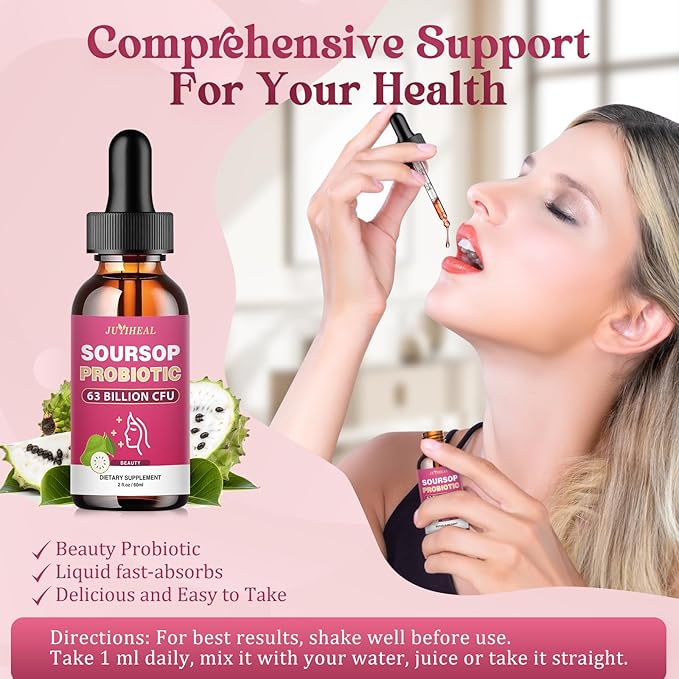 Soursop Probiotic Liquid Drops, Soursop Bitters Liquid with Probiotic Beauty Collagen Boost for Hair, Skin, and Nails, Immune Boost