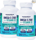 Oceanblue Professional Omega-3 2100 with Vitamin D3 120 ct - 2 Pack Triple Strength Burpless Fish Oil Supplement with High-Potency EPA, DHA, DPA and Vitamin D3 Wild-Caught Orange Flavor
