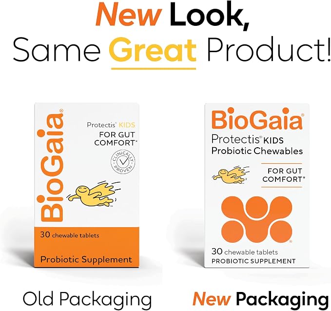 BioGaia Kids Probiotic Chewables | Promote Regularity | Ease Occasional Tummy Troubles | Ages 3+ | Allergen, Dairy, Soy & Gluten Free | Backed by 30 Years of Probiotic Research | 60 Day Supply