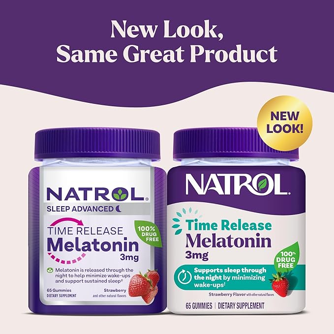 Natrol Time Release Melatonin Gummies, Sleep Support for Adults, 3 mg Melatonin Supplements for Sleep Support, 65 Strawberry-Flavored Gummies, Up to a 65 Day Supply, (Pack of 2)