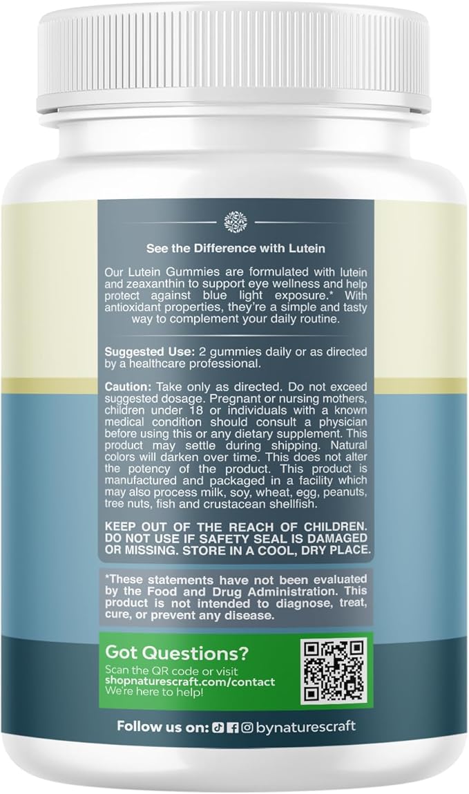 Vision Support Gummies for Adults - Lutein and Zeaxanthin Supplements for Eye Health - Potent Lutein Eye Vitamins for Blue Light Protection, Dryness, Strain Support & Visual Sharpness - 120 Count