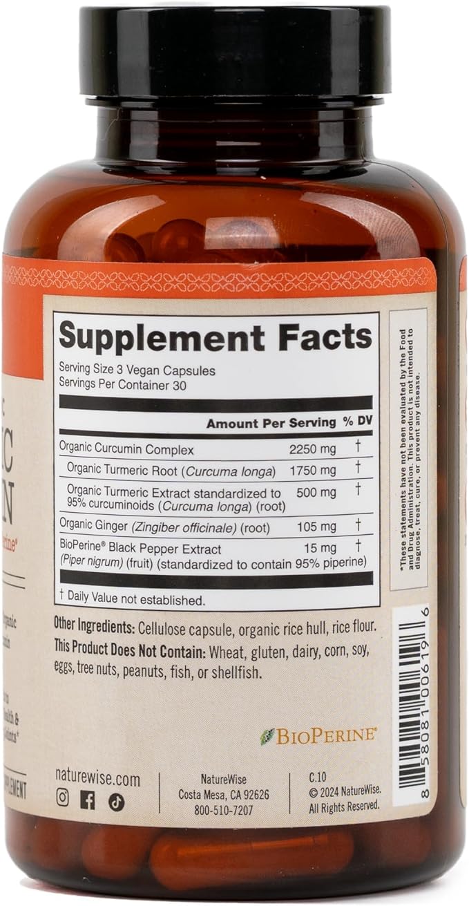 NatureWise Curcumin Turmeric 2250mg - 95% Curcuminoids & BioPerine Black Pepper Extract for Advanced Absorption - Daily Joint and Immune Health Support - Vegan, Non-GMO, 90 Count[30-Day Supply]
