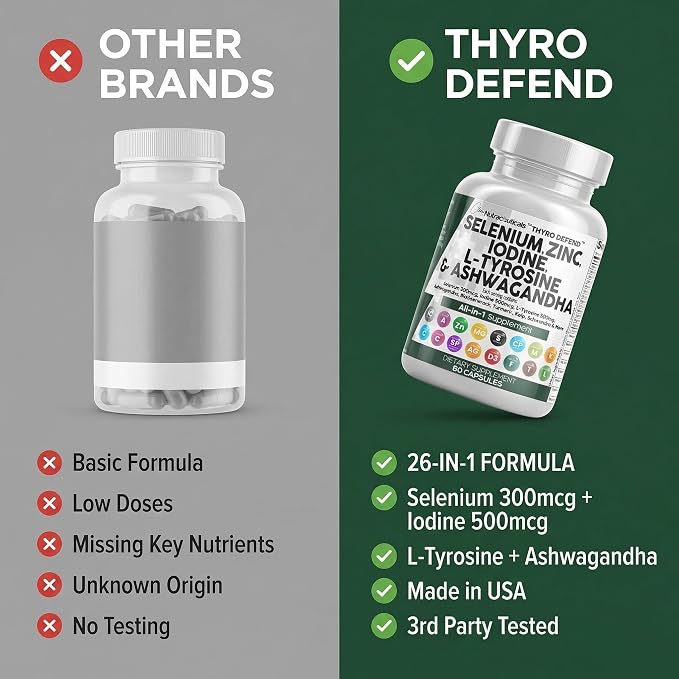 Clean Nutra Selenium 300mcg Iodine 500mcg Thyroid Support for Women & Men | L Tyrosine 500mg Ashwagandha Supplement Bladderwrack, Turmeric, Kelp, Schisandra Zinc Pills Capsule Supplements