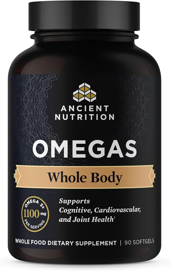 Ancient Nutrition Ancient Omegas Whole Body - ALA, DHA, EPA, from Wild Caught Fish - 90 Capsules