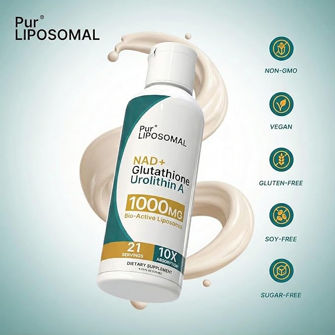 NAD+ Glutathione Urolithin A 1000mg Liquid - Max Absorption NAD+ Stack with NMN & NR for Cellular Energy - L-Glutathione for Detox & Urolithin A for Anti-Aging - 21 Servings