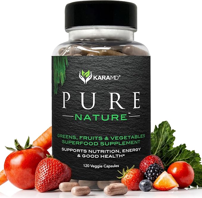 KaraMD Pure Nature | Greens, Fruit and Veggies Supplement | Whole Food Multivitamin & Antioxidants |20 Fruits & Vegetables Supplement for Energy & Digestion |Gluten Free & Vegan Friendly (30 Servings)