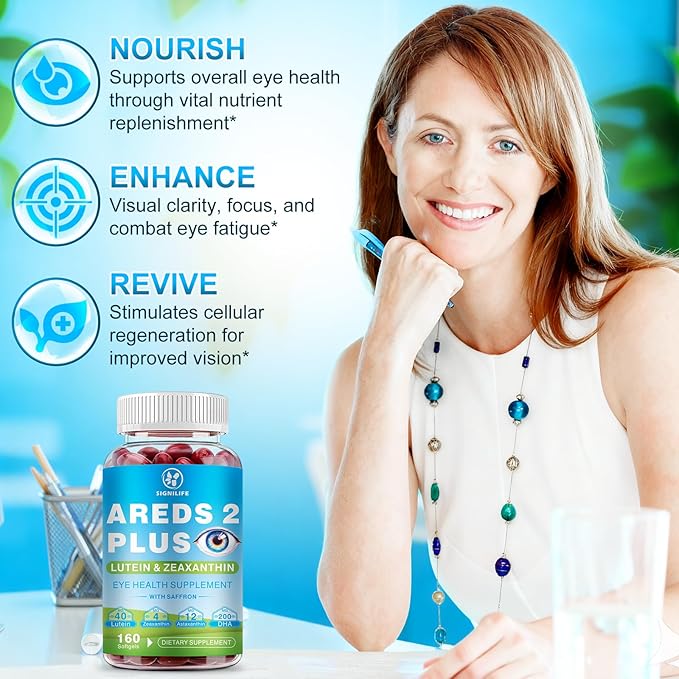 AREDS 2 Plus Eye Vitamins-40mg Lutein and 4mg Zeaxanthin with Astaxanthin 12mg,Vitamins C, E, Saffron & DHA - Eyebright,Blue Light Protection,Eye Health Support-160 Softgels