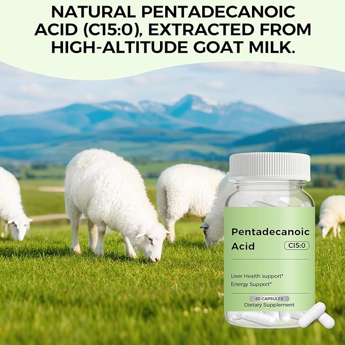 Pentadecanoic Acid, C15:0 Supplement, Supports Metabolic and Mitochondrial Health. Sourced from High-Altitude Goat Milk - 60 Capsules