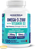 Oceanblue Professional Omega-3 2100 with Vitamin D3 – 120 ct – Triple Strength Burpless Fish Oil Supplement with High-Potency EPA, DHA, DPA and Vitamin D3 – Wild-Caught – Orange Flavor (60 Servings)
