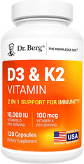 Dr. Berg Maximum Strength 2-in-1 Vitamin D3 K2 10,000 IU | Naturally Derived D3 | 4X Lab-Tested & Verified | High Absorption Formula | K2 D3 Vitamin Supplement - 120 Capsules